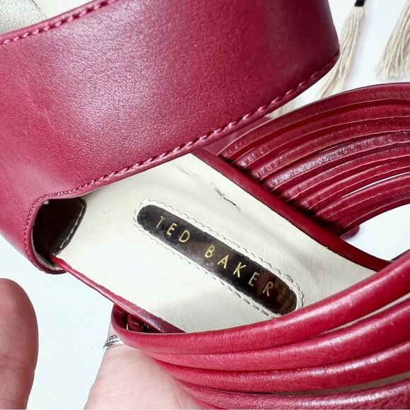 Ted Baker Red Gold Leather Peep Toe Pump - Picture 3 of 10